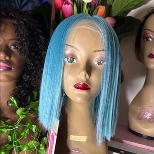 Sleek Blue Blunt Cut Bob Wig